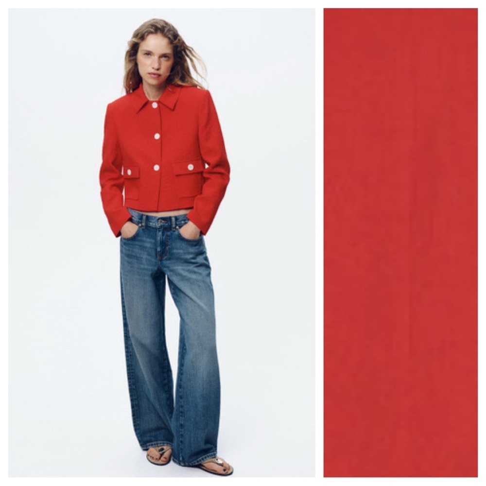 NW. Zara Red Viscose Blend Long Sleeve Blazer. Size S.